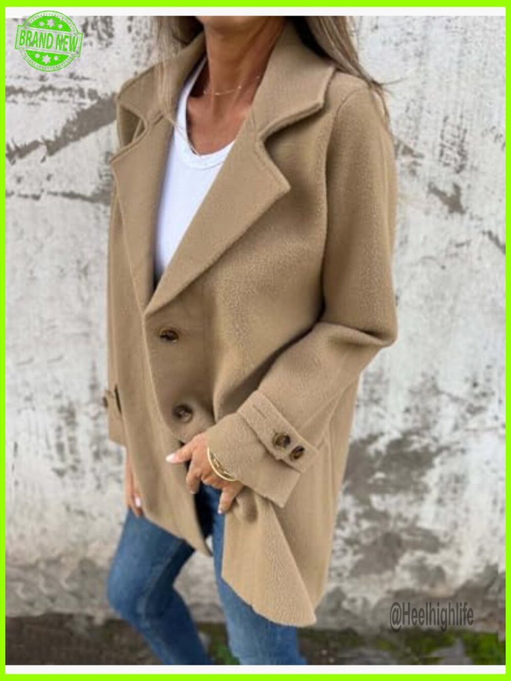 Wool Pea Coat Mid Length Trench Blazer Notch Lapel Thick Winter - Picture 3 of 4